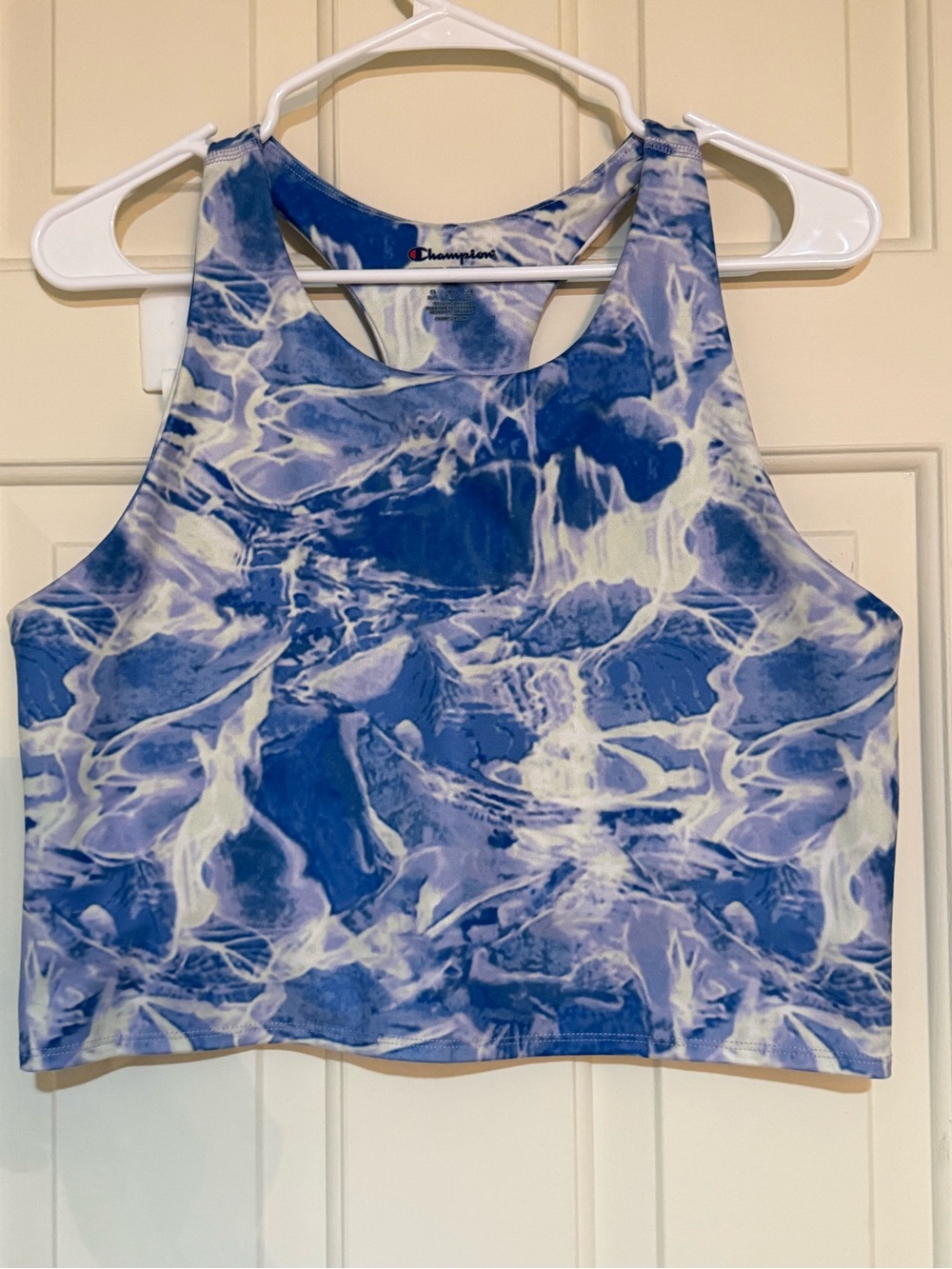 Champion Blue and White Tie-Dye Racerback Crop Top